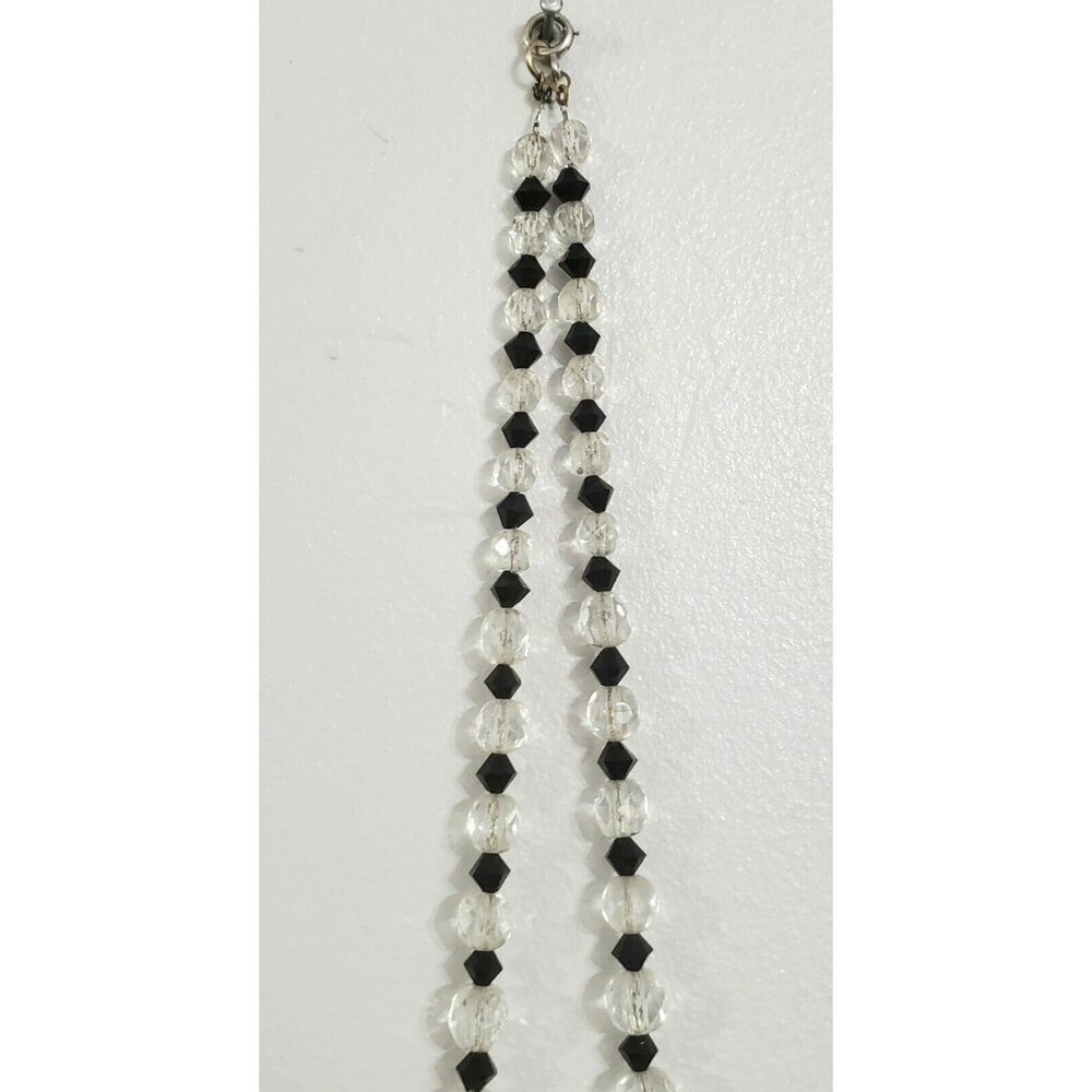 Vintage 17" Choker Necklace Clear Black Beads Faceted Sterling Graduated Spacers - Picture 14 of 16
